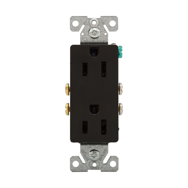 EATON Straight Blade Receptacle, Decorator Duplex Grounding, 15A, 125V, 2 Poles, 3 Wires, Black