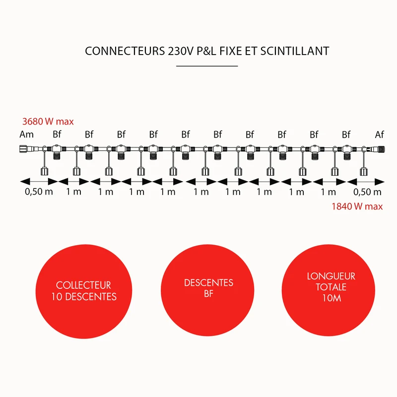 Câble Collecteur 10 descentes - L 10m - 230V