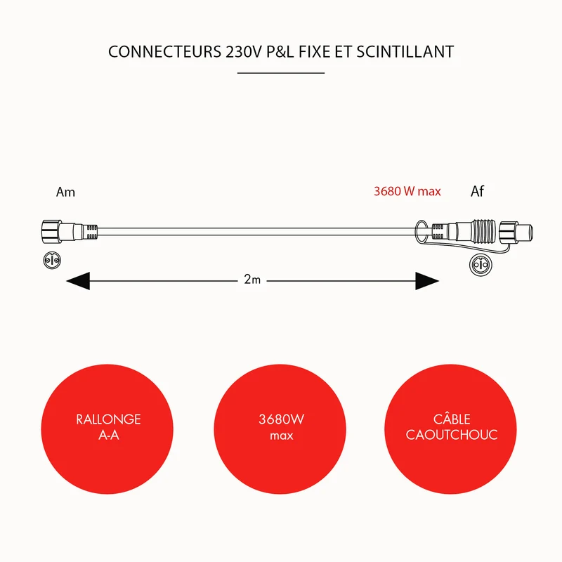 Rallonge connecteur AA - L2m - 230V