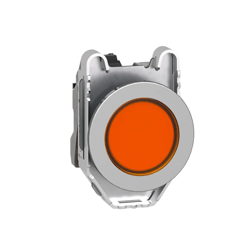 Pilot Light, Harmony XB4,Metal, Orange Flush Mounted, 30mm, Universal LED, Plain Lens, 110...120V AC