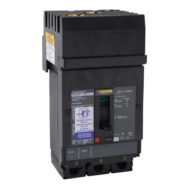 Circuit Breaker, PowerPacT H, 150A, 3 Pole, 600VAC, 18kA, I-Line, Thermal Magnetic, 80%, CBA