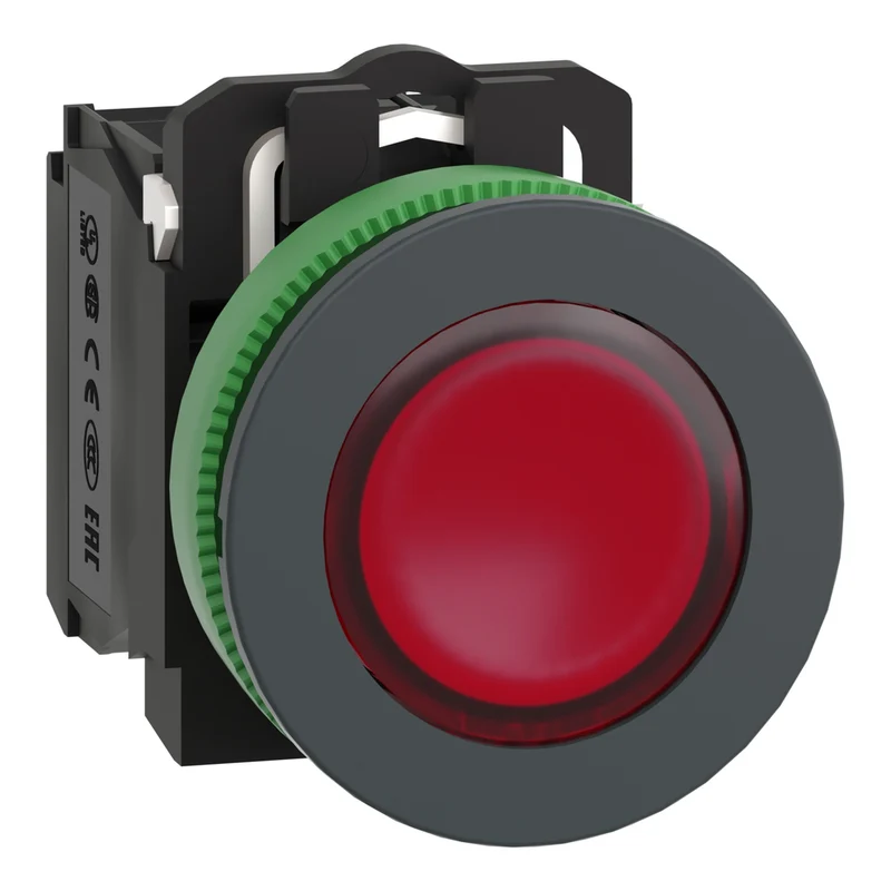 Illuminated Push Button, Harmony XB5, Red, 30mm, Universal LED, 1NO + 1NC, 24V AC DC
