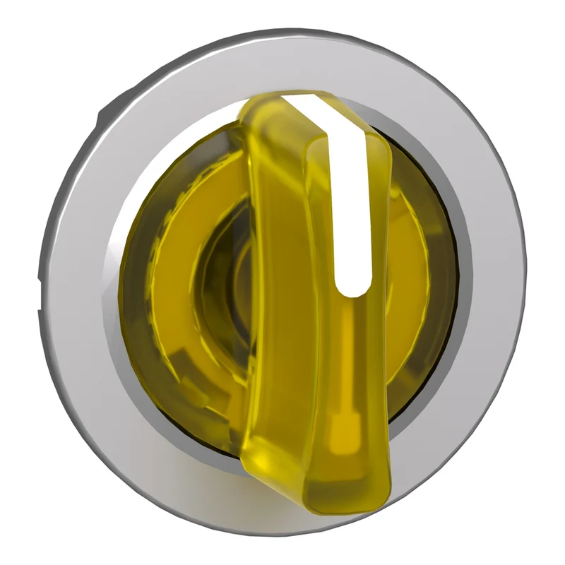 Head For Illuminated Selector Switch, Harmony XB4, Metal, Yellow Handle, 30mm, Universal LED, 3 Positions, Right To Center
