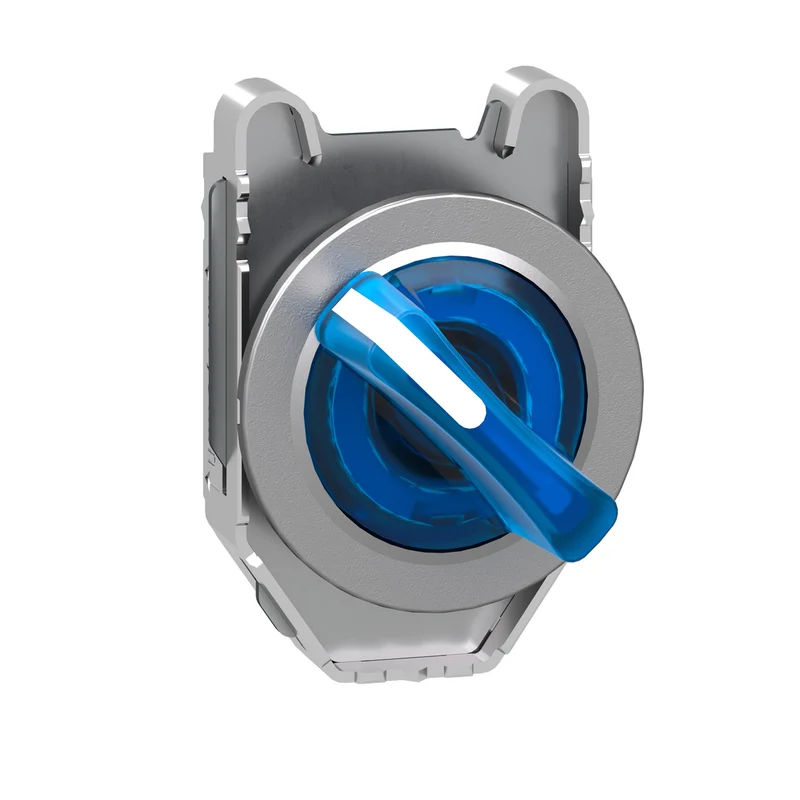 Head For Illuminated Selector Switch, Harmony XB4, Metal, Blue Handle, 30mm, Universal LED, 2 Positions, Spring Return