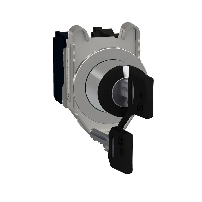 Key Switch Selector Flush Mounted, Harmony XB4, Metal, Black, 30mm, Key 455, 3 Positions, Stay Put, 2NO