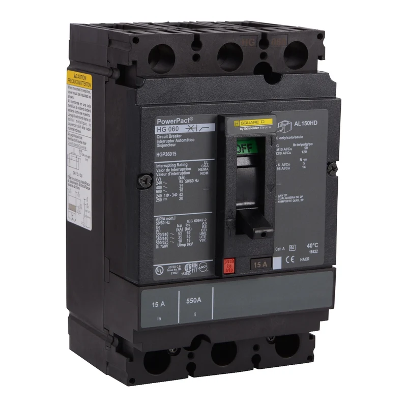 Circuit Breaker, PowerPacT H, 40A, 3 Pole, 600VAC, 18kA, Lugs, Thermal Magnetic, 80%