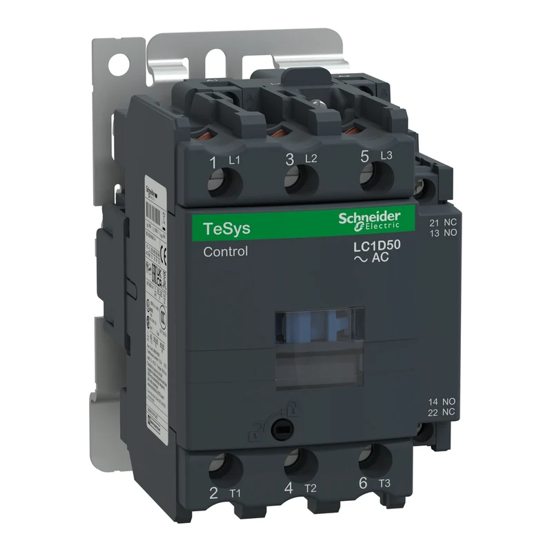 IEC Contactor, TeSys D, Nonreversing, 50A, 40HP At 480VAC, Up To 100kA SCCR, 3 Phase, 3 NO, 120VAC 60Hz Coil, Open