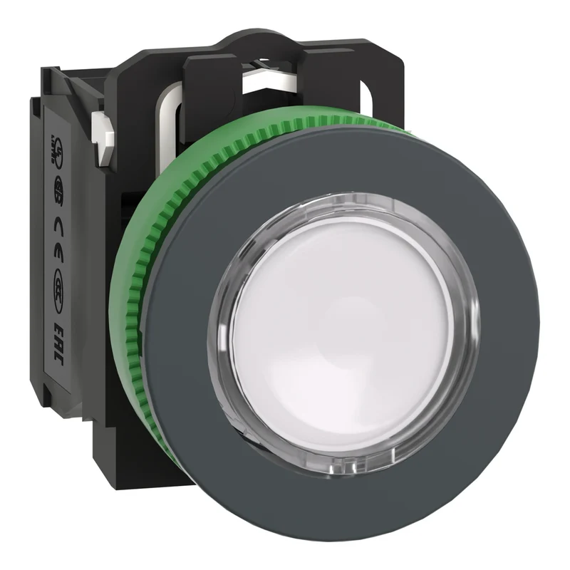 Illuminated Push Button, Harmony XB5, White, 30mm, Universal LED, 1NO + 1NC, 110...120V AC