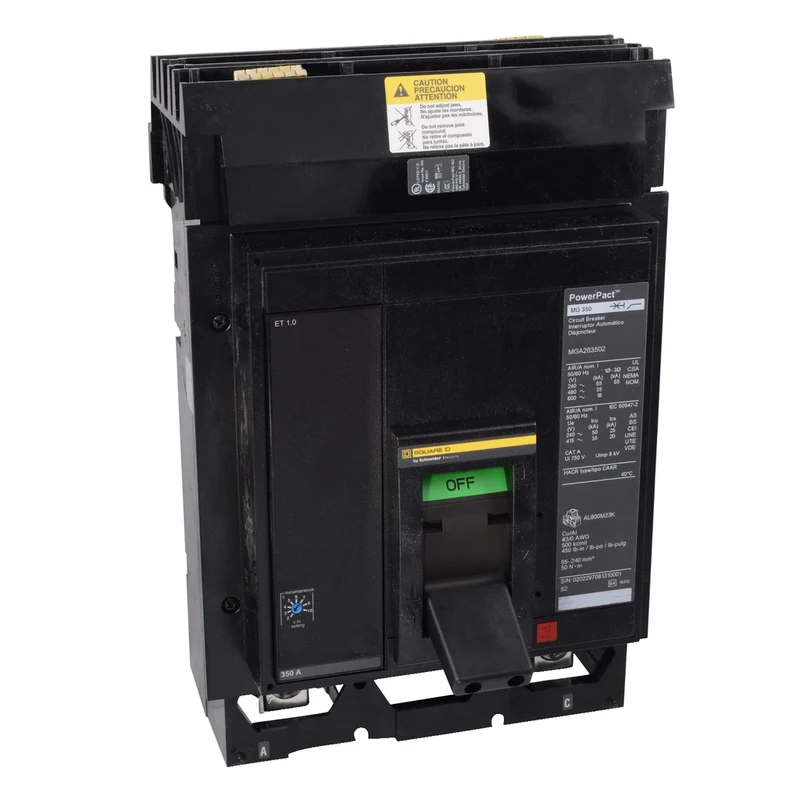 Circuit Breaker, PowerPacT M, 400A, 3 Pole, 600VAC, 25kA, I-Line, ET 1.0, 80%, ABC, Padlock Handle