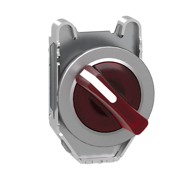 Head For Illuminated Selector Switch, Harmony XB4, Metal, Red Handle, 30mm, Universal LED, 2 Positions, Stay Put