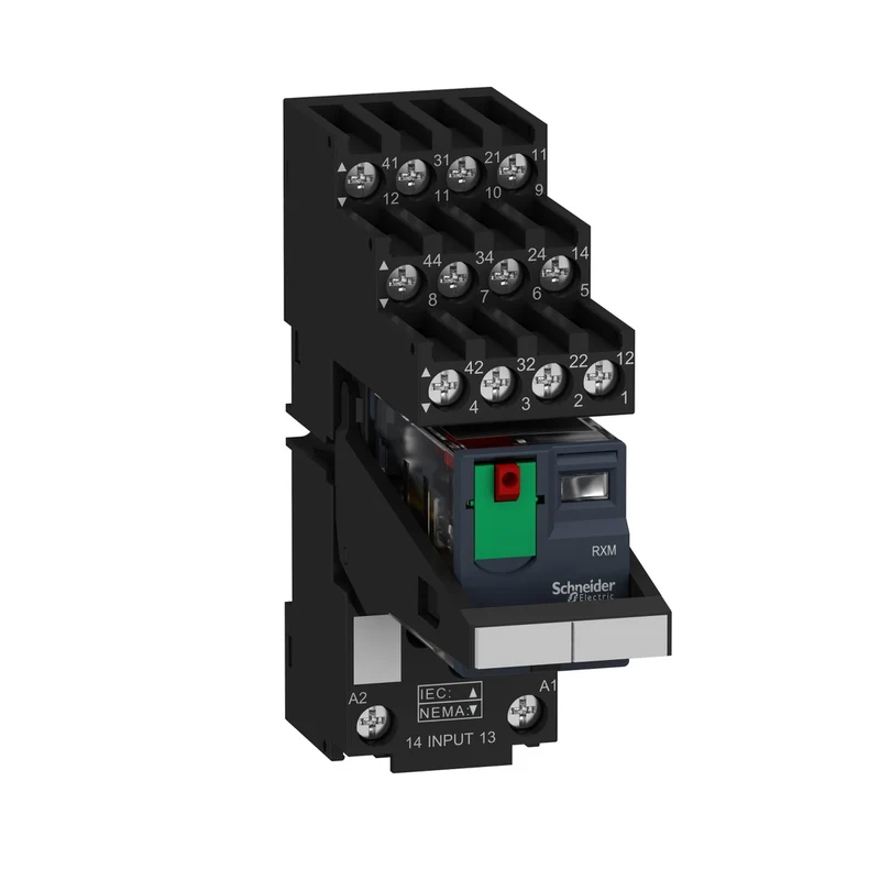 Miniature, Harmony Electromechanical Relays, 6A, 4CO, With LED, With Lockable Test Button, Separate Terminals Socket, 230V AC
