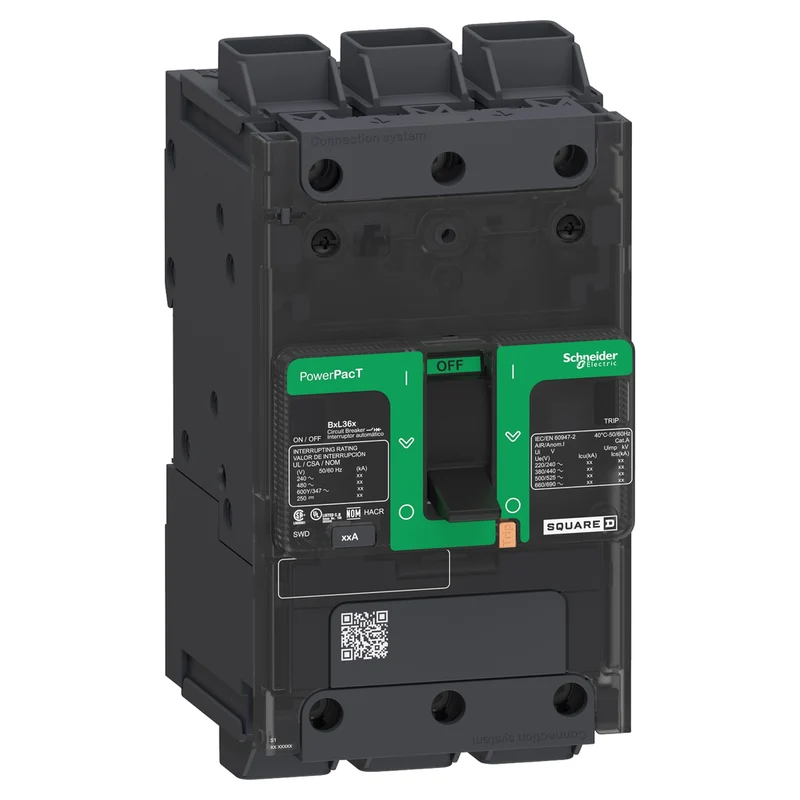 Circuit Breaker, PowerPacT B, 30A, 3 Pole, 600Y/347VAC, 18kA, Lugs, Thermal Magnetic, 80%, Control Wire ON End