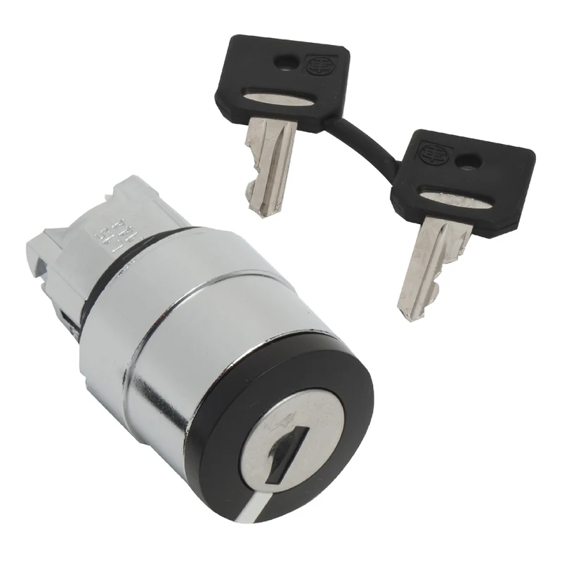 Head For Key Selector Switch, Harmony XB4, Black 22mm 3 Positions Stay Put, Key 520E, Chromium Plated Metal Bezel