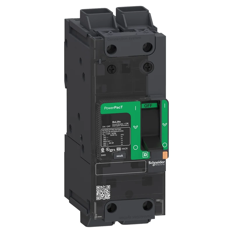 Circuit Breaker, PowerPacT B, 15A, 2 Pole, 600Y/347VAC, 25kA, Lugs, Thermal Magnetic, 80%, Control Wire ON End