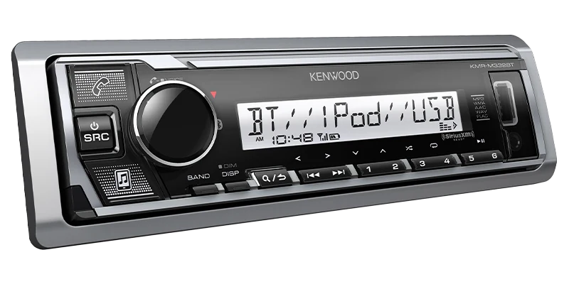 Kenwood KMR-M332BT - Récepteur multimédia numérique marin avec Bluetooth, éclairage de couleur variable, égaliseur 13 bandes et DTA, Entrée USB et AUX en façade 3 pré-sorties 4.0V