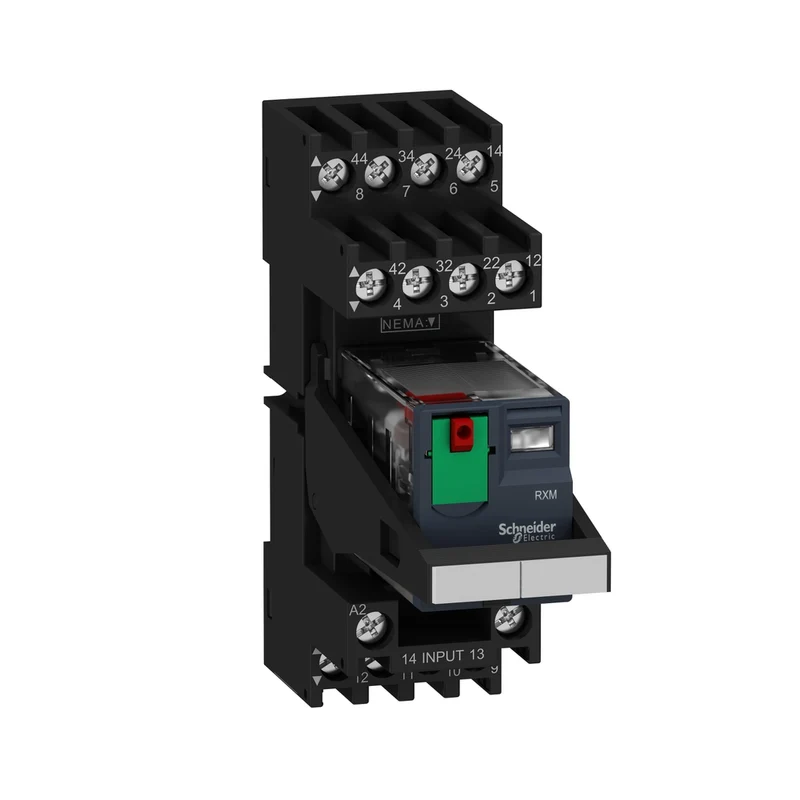 Miniature, Harmony Electromechanical Relays, 10A, 2CO, With LED, With Lockable Test Button, Mixed Terminals Socket, 230V AC