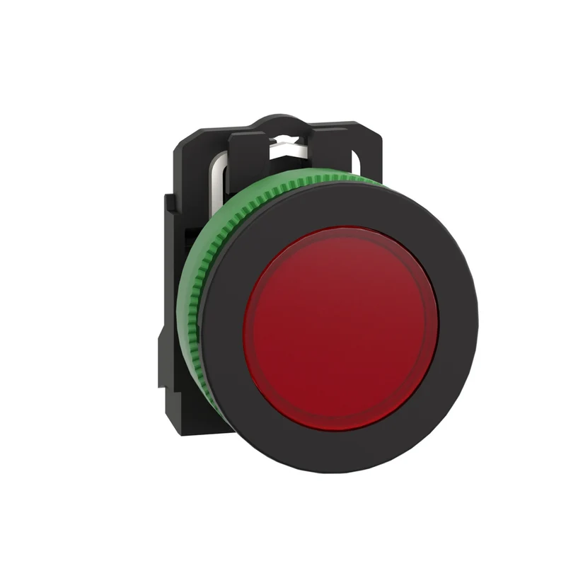 Pilot Light, Harmony XB5, Grey Plastic, Red Flush Mounted, 30mm, Universal LED, Plain Lens, 230...240V AC