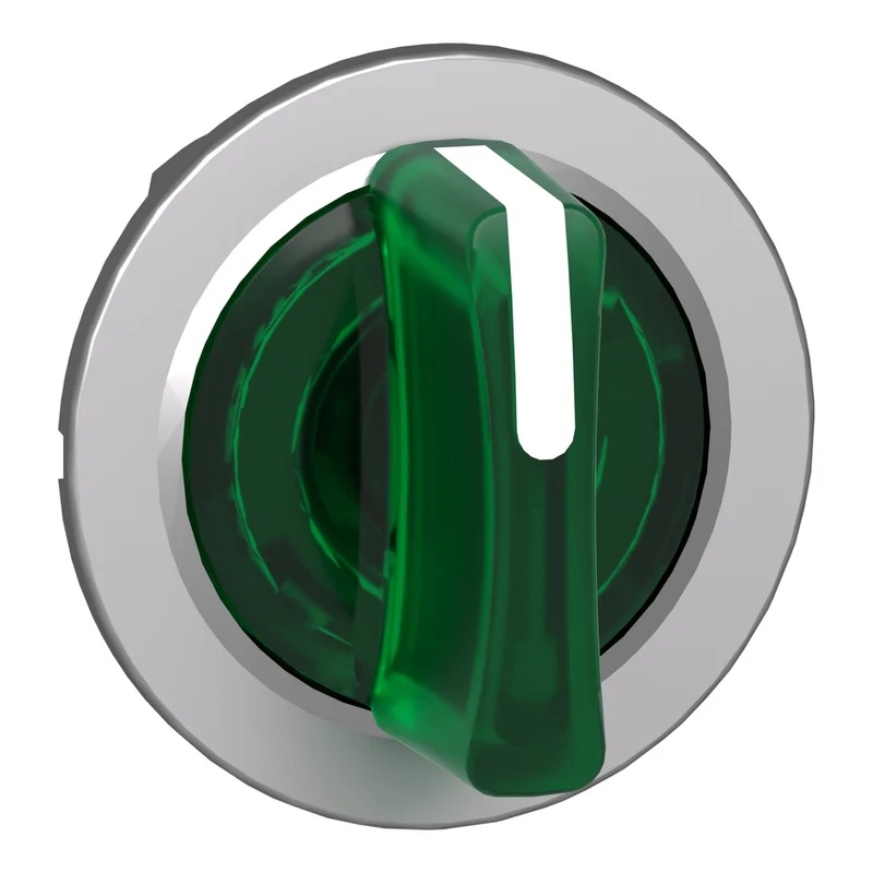 Head For Illuminated Selector Switch, Harmony XB4, Metal, Green Handle, 30mm, Universal LED, 3 Positions, Right To Center