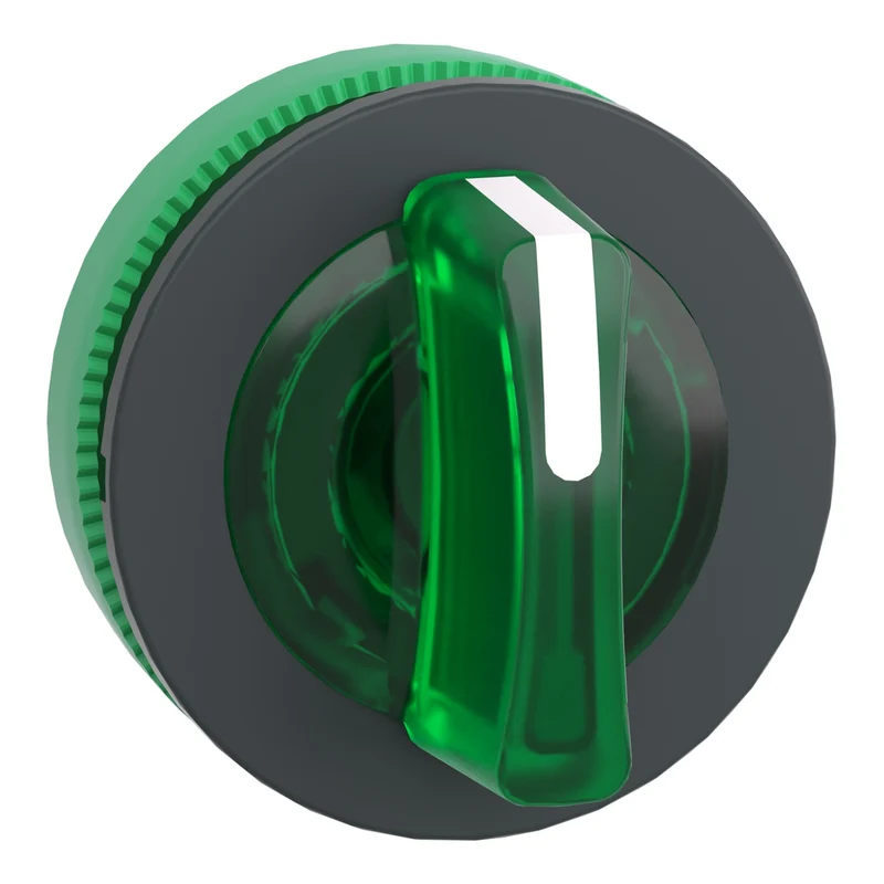 Head For Illuminated Selector Switch, Harmony XB5, Plastic, Green Handle, Universal LED, 3 Positions, To Center