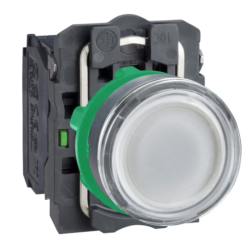 Illuminated Push Button, Harmony XB5, Plastic, White Flush, 22mm, Universal LED, Plain Lens, 1NO + 1NC, 230...240V AC