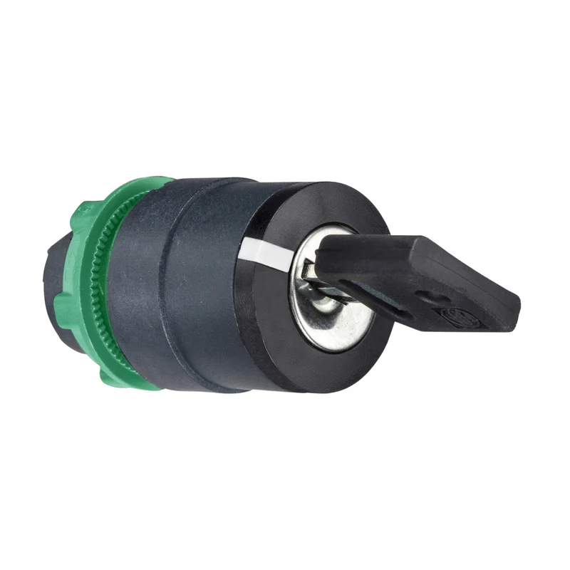 Head For Key Selector Switch, Harmony XB5, Black Key, 22mm, 2 Positions, Left Key Withdrawal, Spring Return, Dom 8D1