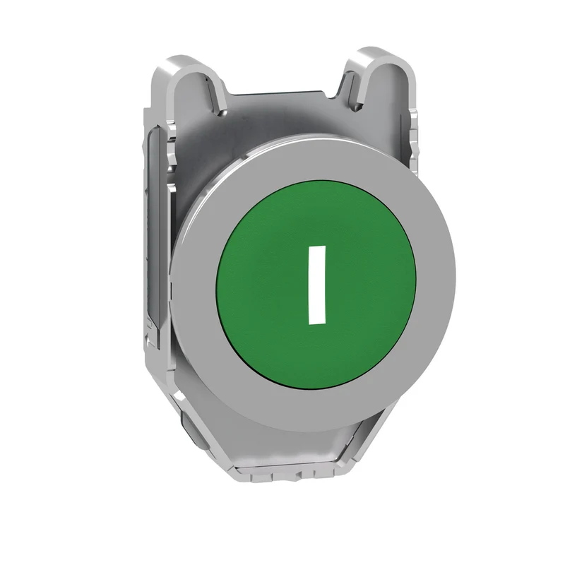 Flush Mounted Push Button Head, Harmony XB4, Metal, Green, 30mm, Spring Return, Marked I