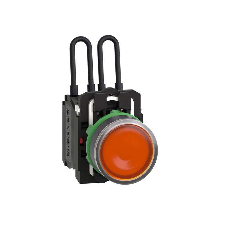 Push To Test Pilot Light, Harmony XB5, Universal LED, Orange, Plastic, 22mm, 110...120V
