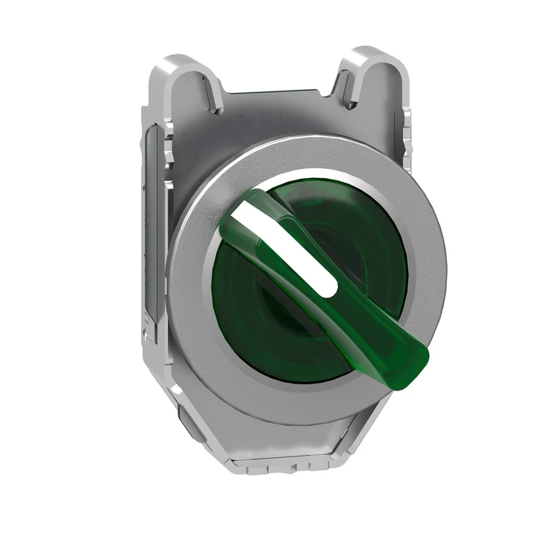 Head For Illuminated Selector Switch, Harmony XB4, Universal LED, Green Handle, Flush, 30mm, 2 Positions, Stay Put