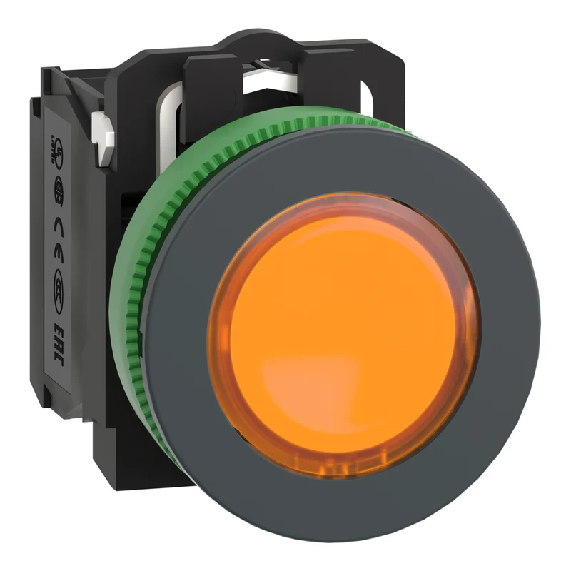 Illuminated Push Button, Harmony XB5, Orange, 30mm, Universal LED, 1NO + 1NC, 230...240V AC