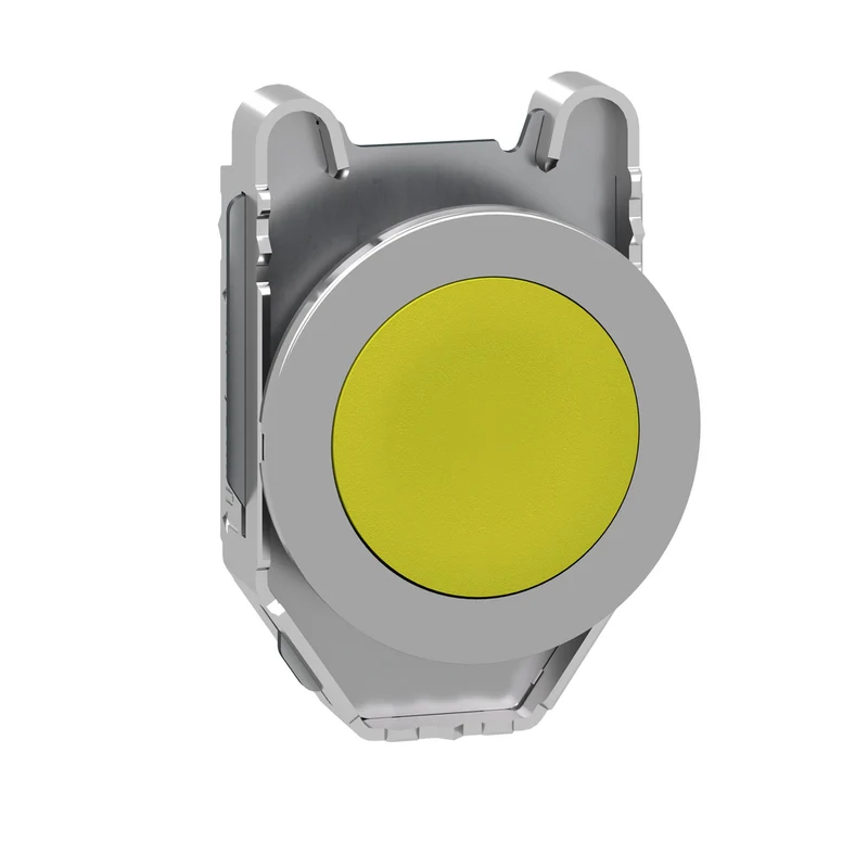 Flush Mounted Push Button Head, Harmony XB4, Metal, Yellow, 30mm, Spring Return, Unmarked