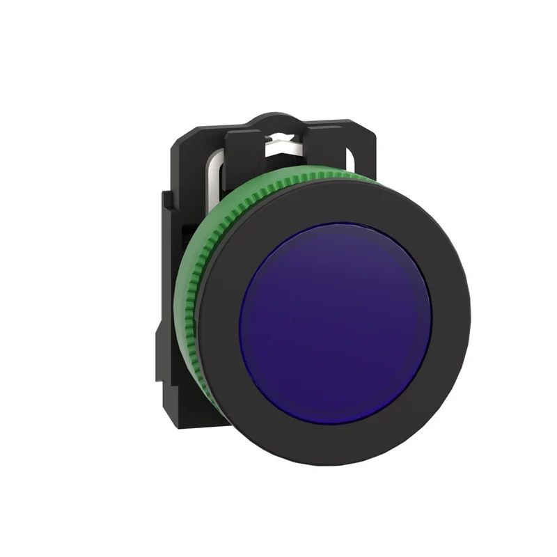 Pilot Light, Harmony XB5, Grey Plastic, Blue Flush Mounted, 30mm, Universal LED, Plain Lens, 230...240V AC
