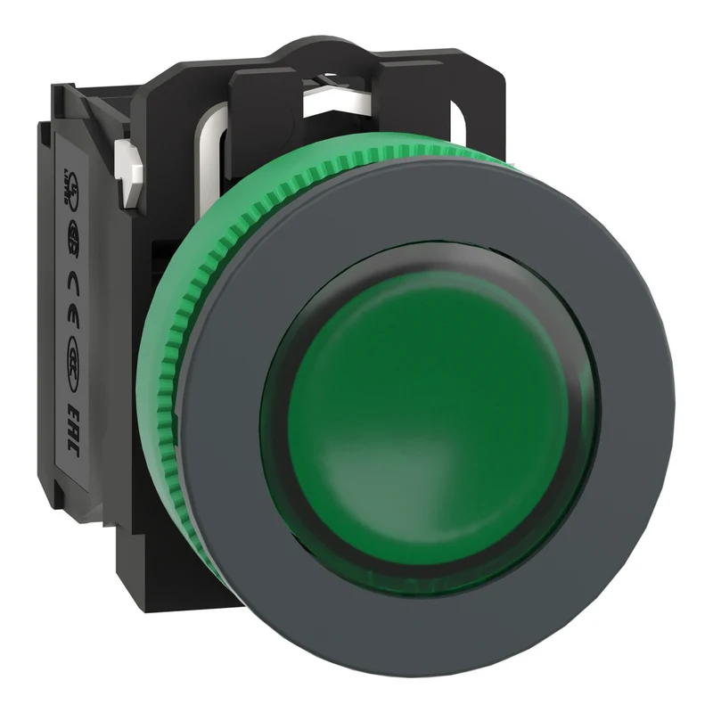 Illuminated Push Button, Harmony XB5, Green, 30mm, Universal LED, 1NO + 1NC, 24V AC DC