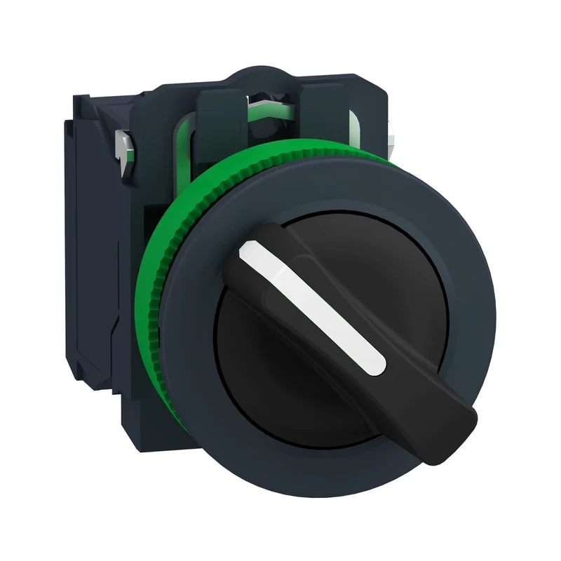 Selector Switch Flush Mounted, Harmony XB5, Plastic, Black, 30mm, 2 Positions, Stay Put, 1NO+1NC