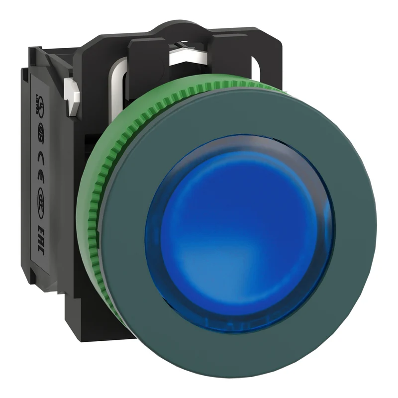 Illuminated Push Button, Harmony XB5, Blue, 30mm, Universal LED, 1NO + 1NC, 110...120V AC