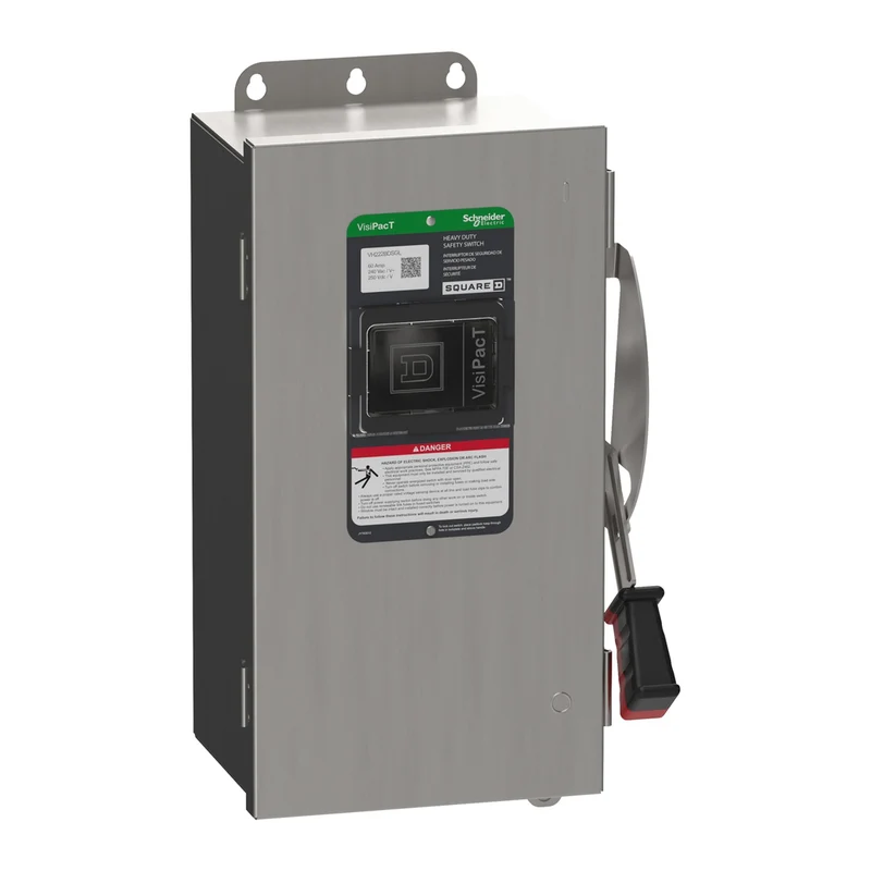 Safety Switch, VisiPacT, Heavy Duty, Fused, Viewing Window, NEMA 4X, 240V, 60A, 2 Pole, Neutral Bonded, Ground Lugs