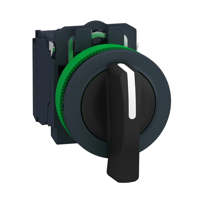 Selector Switch Flush Mounted, Harmony XB5, Plastic, Black, 30mm, Long Handle, 3 Positions, Stay Put, 2 NO