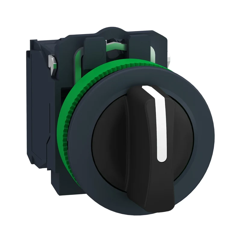 Selector Switch, Harmony XB5, Flush Mounted, Plastic, Black, 30mm, 3 Positions, Spring Return To Center, 2NO