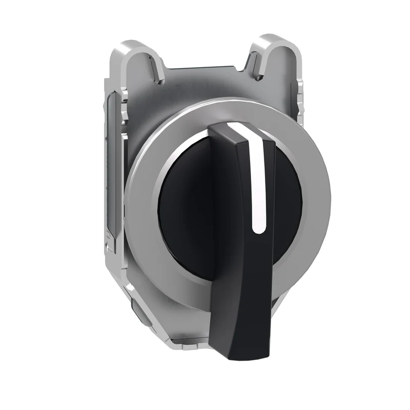 Head For Selector Switch, Harmony XB4, Flush Mounted Black Long Handle 3 Position Stay Put