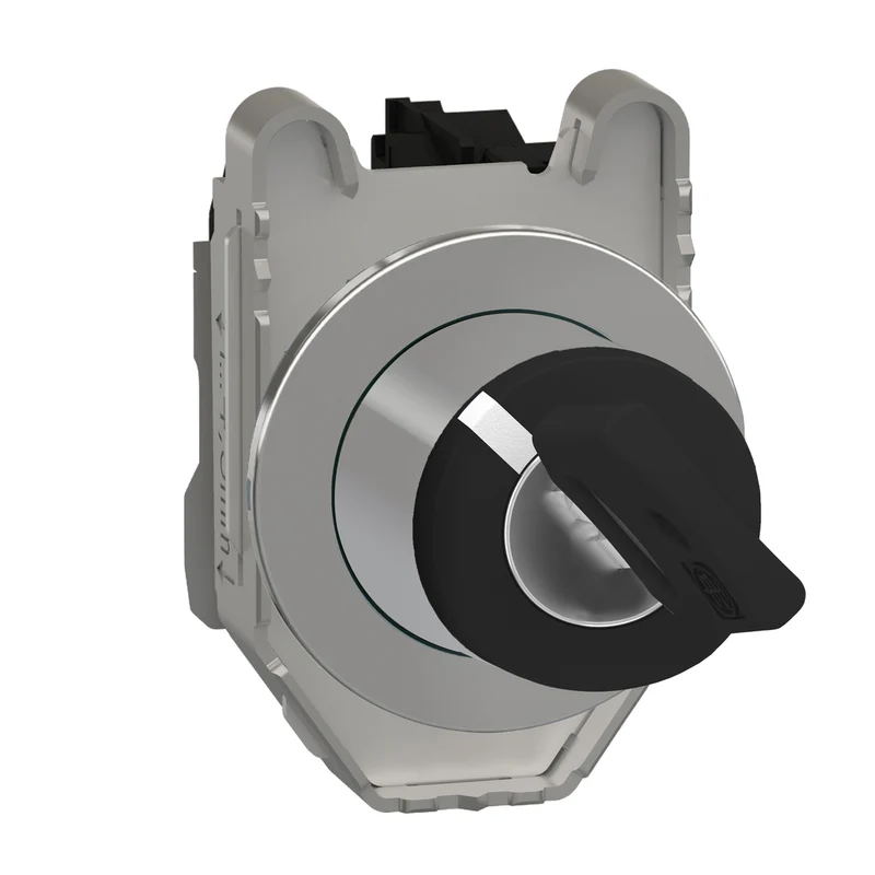 Selector Switch, Harmony XB4, Black, Flush Mounted, 30mm, 2 Positions, Key 455, Spring Return, 1NO