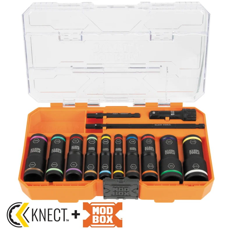 KNECT FLIP-20 IMPACT SOCKET SET, SAE AND METRIC, 13-PIECE