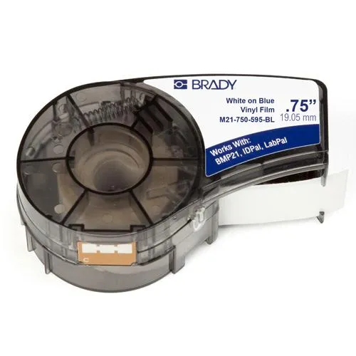 LABEL VINYL 0.75"X21' CARTRIDGE WHITE ON BLUE