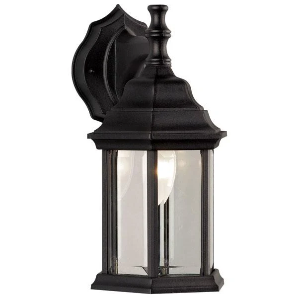 FIXTURE WALL OUTDOOR 12"H 6-1/4"W 100W CLEAR GLASS BLACK