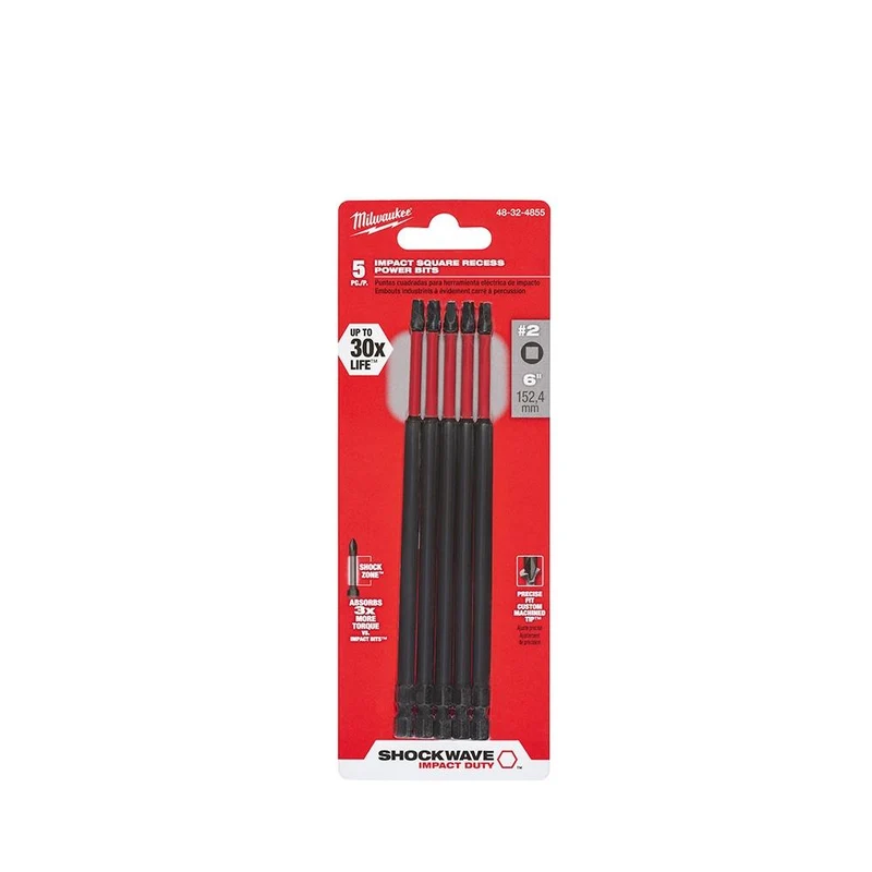 BIT POWER "SHOCKWAVE" SQUARE #2 RECESS 6" POWER BIT 5/PK
