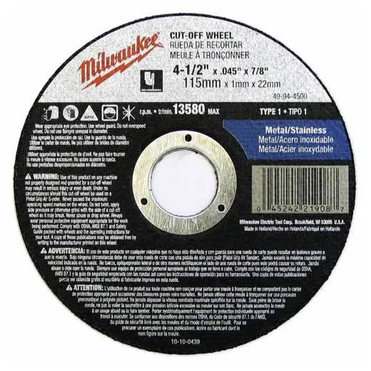 CUTTING DISC 4-1/2 X .045" 7/8" ARBOR A60T GRIT TYPE 1