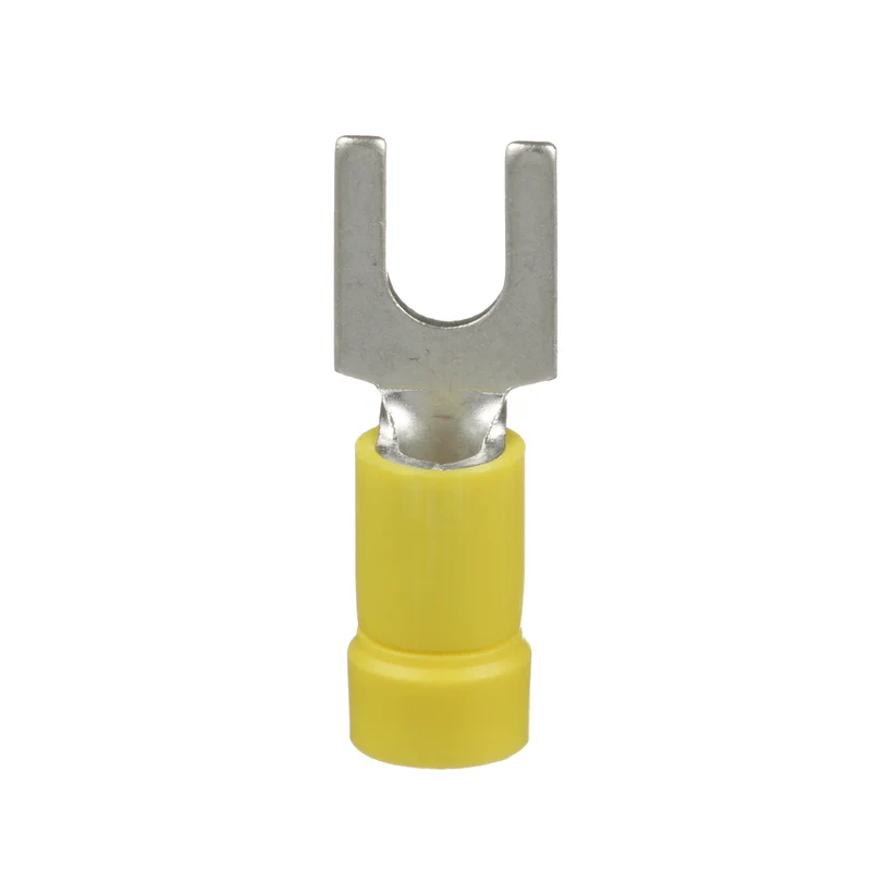 Pan-Term® Fork Terminal, Yellow, Vinyl, 10-14 AWG, #10 Stud, PK50 PV10-10F-L
