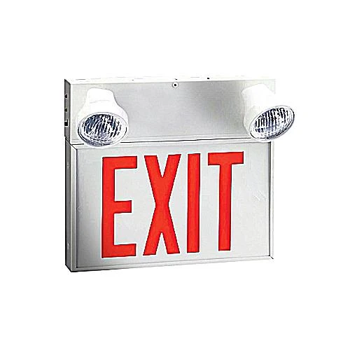 COMBO EXIT STEEL 6V 28W 1-F 2-HEAD LED MR16 4W 120/347V