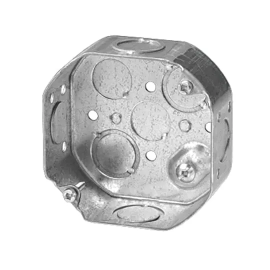 BOX METAL OCTAGONAL 4X 1-1/2"D WITH 1/2 & 3/4" KO