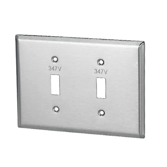WALLPLATE METAL STAINLESS STEEL 2G 347V FOR 2-TOGGLE SW