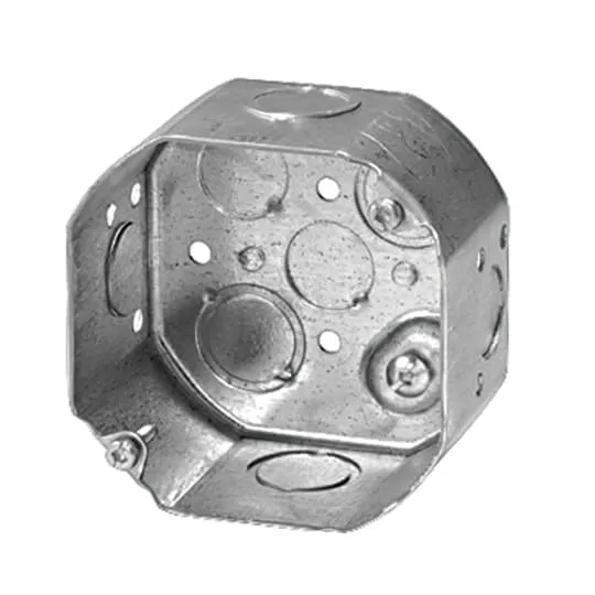 BOX METAL OCTAGONAL 4X 2-1/8"D WITH 1/2 & 3/4" KO