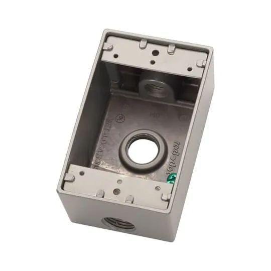 BOX UNIV.1G ALUMINUM 4-9/16X2-13/16X2" 3-HOLE 1/2" GREY
